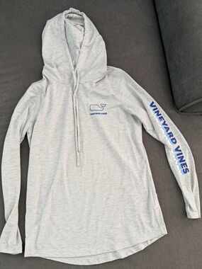 Vineyard Vines Light Heather Gray Light Hoodie with Blue Logo